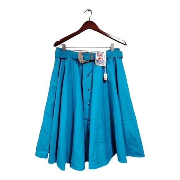 Vintage NWT Western Collection Women's Blue A-line Belted Skirt Buttons Sz XL - Picture 1 of 15